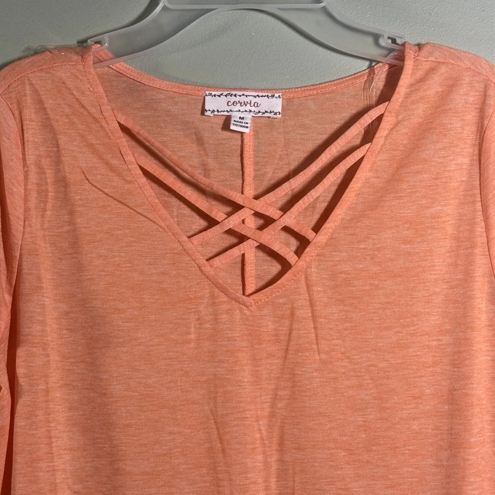 Orange Crisscross V-Neck Top - Picture 2 of 7